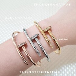 Stainless Steel Diamond-Embedded Nail Bracelet with Om, Ganesha, Unalome, and Lakshmi Motifs - From Thailand