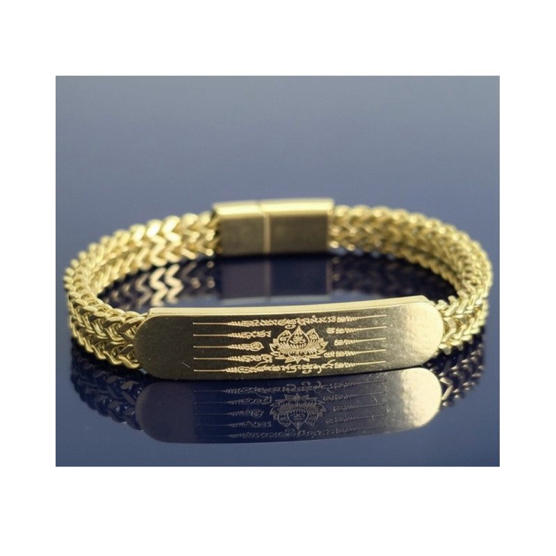 Stainless Steel Bracelet with Five-Row Lotus Talisman Design - From Thailand