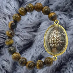 Tiger Eye Stone Amulet Bracelet - Blessed by Luang Pu Sila - From Thailand
