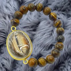 Thai Tiger Eye Amulet Bracelet - Blessed by Luang Pu Sila